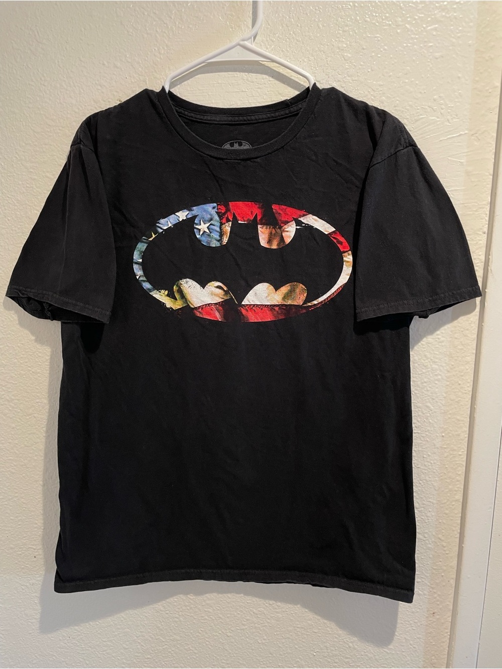 Batman American Flag T Shirt Mens Large Black DC Comics Graphic Tee USA Logo